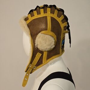 Brown and Yellow Aviator Hat with Fur Trim
